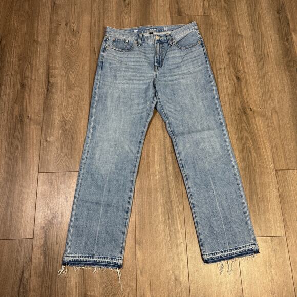 J.Crew Mid-Rise Straight Leg Jean WMNS 29 Elise Wash Blue Rigid Denim Frayed Hem - Picture 4 of 8